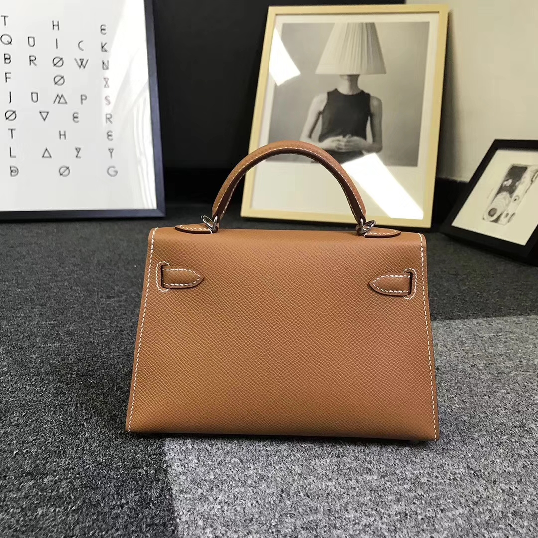 hermès(爱马仕)金棕色 原厂御用顶级epsom 皮 mini kelly 二代 金扣